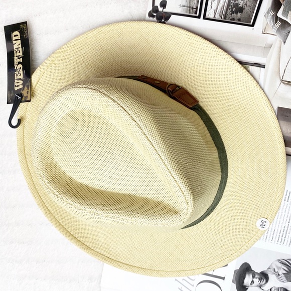 NWT Beautiful Fedora Straw Hat Gray/Brown Band - Picture 3 of 8